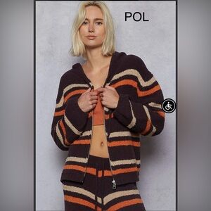BP219-3⭐️POL in paradise brown + red Striped Hooded Jacket in softest fleece!